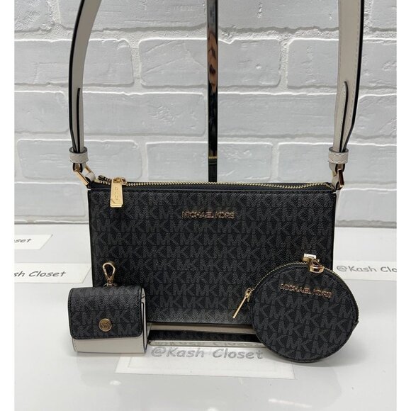 Michael Kors crossbody tech attached bag JST coin purse airpod case black multi - Picture 1 of 9